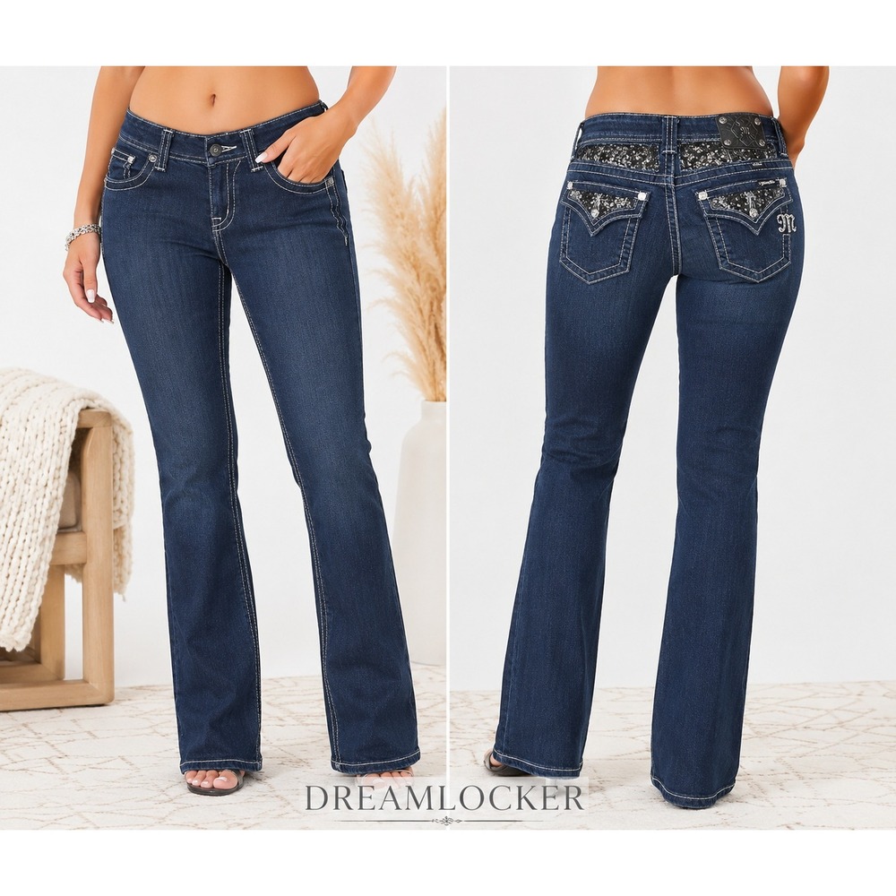 Miss Me Jeans 28 Y2K Denim Easy Boot Low Rise Embellished Bling Flap Pockets